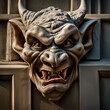 AI generated gargoyle ogre face hanging on a wall.