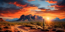 Arizona Desert With Cactus Illustration Background