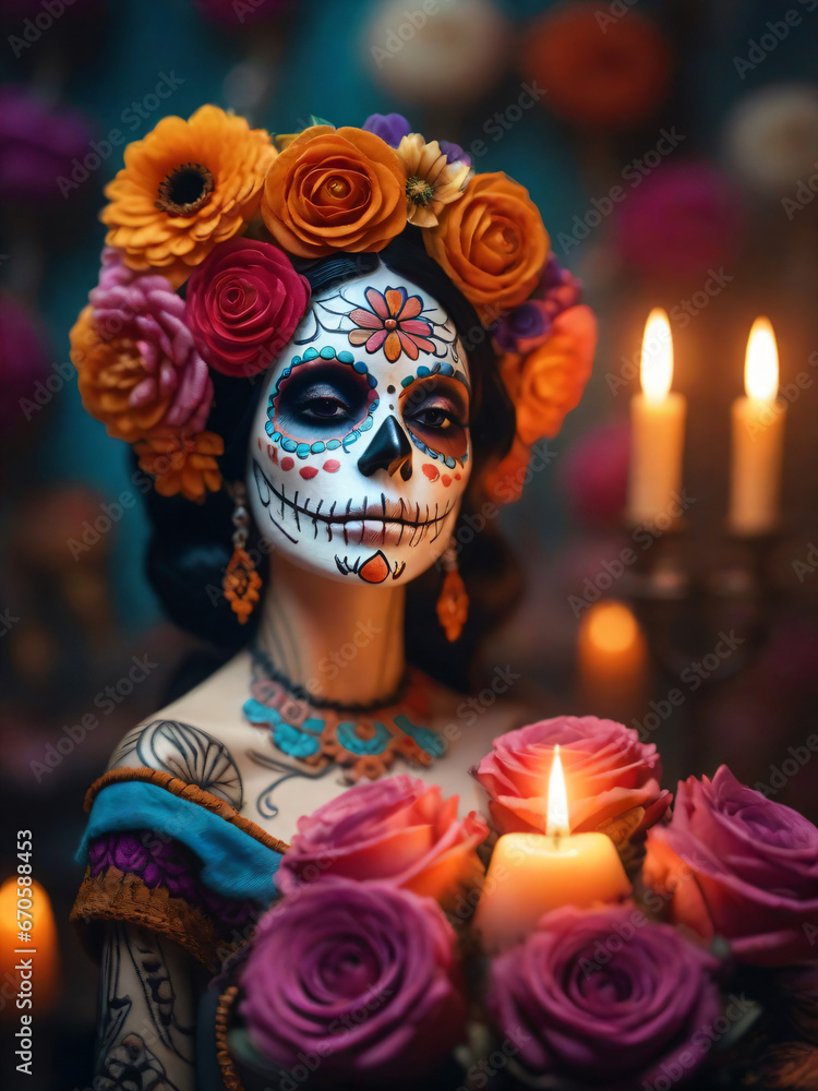 Stock-Illustration „Beautiful mexican girl with day of the dead make up ...