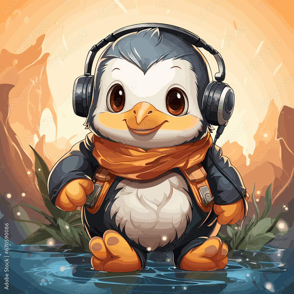 Cute Penguin Gaming , Cartoon , Illustration, Cartoon PNG Stock ...
