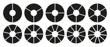 Circle Division On 2, 3, 4, 5, 6, 7, 8, 9, 10, 11 Equal Parts. Wheel Round Divided Diagrams With Two, Three, Four, Five, Six, Seven, Eight, Nine, Ten, Eleven Segments. Infographic Set. Coaching Blank.
