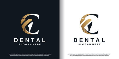 Wall Mural - dental logo design vector with letter c concept premium vector