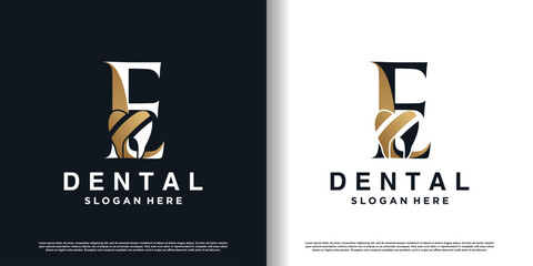 Wall Mural - dental logo design vector with letter e concept premium vector