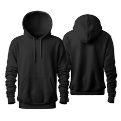 Black hoodie front and back view on transparent background