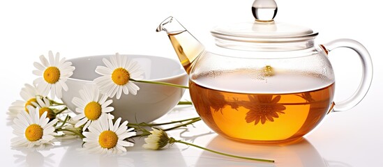 Sticker - A cup and a pot filled with calming chamomile herbal tea