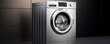 Modern washing machine in gray background. copy space for text.
