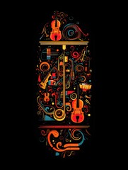 Wall Mural - Abstract image of musical instruments on a black background. International Music Day Poster. 