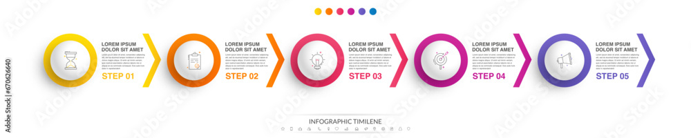 Business vector infographic design template. Circle timeline with icons ...