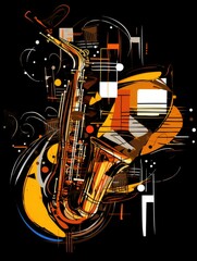 Wall Mural - Abstract image of musical instruments on a black background. International Music Day Poster. 