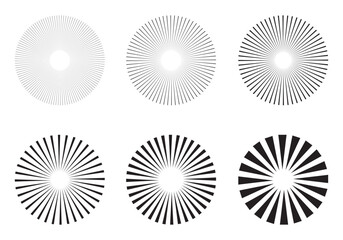  Sunburst design elements collection. circular beams vector.  Sun rise light round decoration elements. Vector illustration. Abstract line circle vector background.