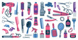 Professional Hairdressing Tools and Accessory for Hairdo Vector Set