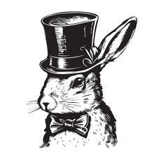 Rabbit Face In Top Hat Hand Drawn Sketch In Doodle Style Vector Illustration Cartoon