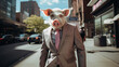 pig in a suit on street, generative ai 