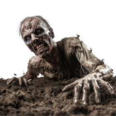 Canvas Print - zombie coming out on the soil or grave isolated on transparent background