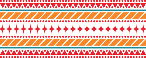 Abstract bright colorful pattern banner design template with tribal aztec style ornament. Ethnic background collection. Ethnic border style seamless pattern. Tribal mexico or african print design art.