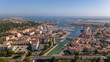 Aerial drone photo of the marina in the coastal town named Gruissan, France