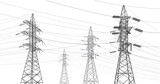 Fototapeta Sawanna - High voltage transmission systems. Electric pole. Power lines. A network of interconnected electrical. Energy pylons. City electricity infrastructure. Gray otlines on white background. Vector design