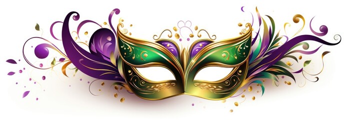 a purple and green masquerade mask with swirls. mardi gras decorative element.
