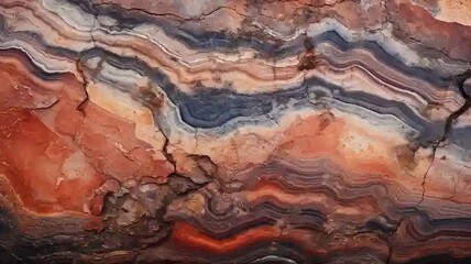 A macro photograph showcasing the intricate patterns and vibrant colors present in a segment of petrified wood, specifically from the Woodworthia species