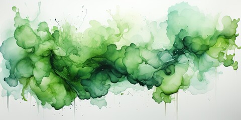 Wall Mural - A painting of green ink on a white background.