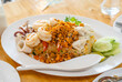 Delicious seafood thai fried rice (crab meat, shrimp, crab roe and squid)