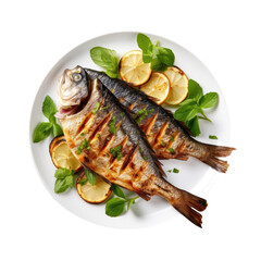 Wall Mural - Plate of Grilled Fish Isolated on a Transparent Background