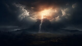 Fototapeta  - Holy cross symbolizing the death and resurrection of Jesus Christ with the sky over Golgotha Hill is shrouded in light and clouds.