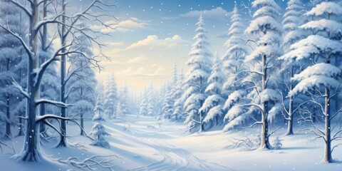 Poster - Winter Snowy Landscape for Holiday Christmas Background