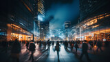 Fototapeta Fototapeta Londyn - time lapse of people walking in the city at night - Generative Ai