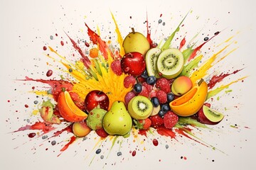 Wall Mural - drawing fruit explosion