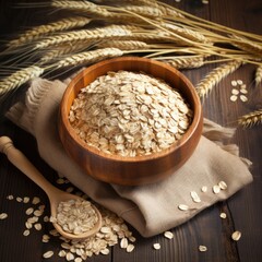 Wall Mural - Oat flakes in a bowl on the old board