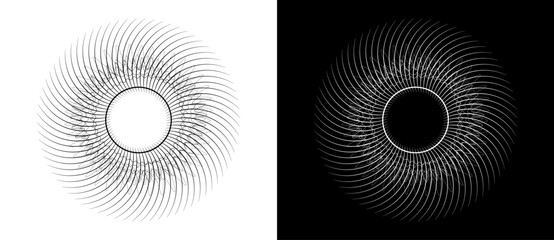 Canvas Print - Art sun concept background. Tattoo template or logo with lines. Black shape on a white background and the same white shape on the black side.