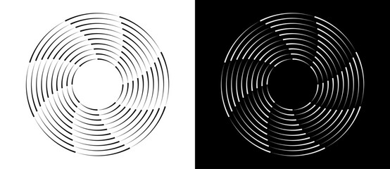 Abstract background with lines in circle. Art design spiral as logo or icon. A black figure on a white background and an equally white figure on the black side.