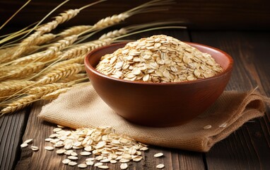 Wall Mural - Oat flakes in a bowl on the old board