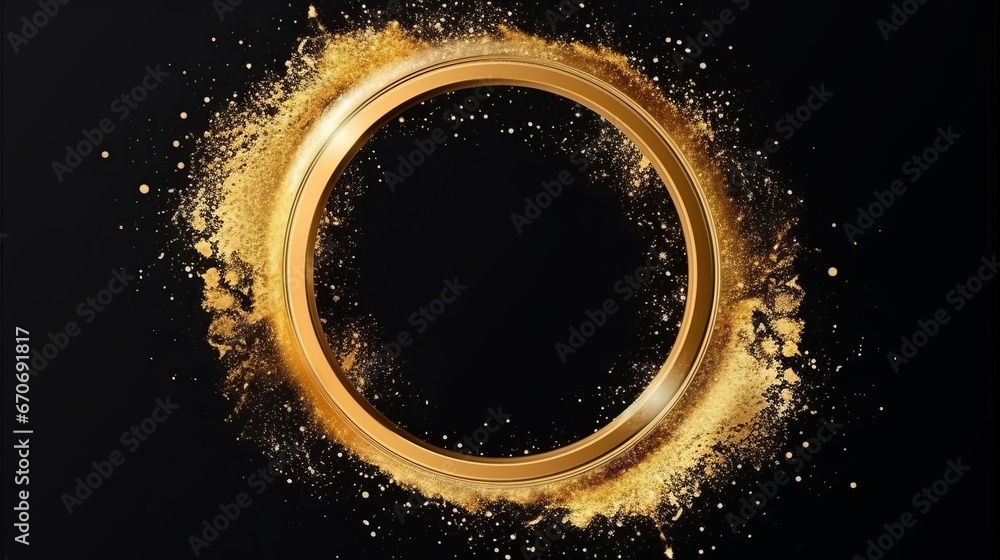 Glitter golden circle frame with brush stroke on black background Stock ...