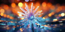 Crystalline Structures Of Snowflakes Under A Macro Lens, Reflections And Refractions Creating A Kaleidoscope Of Colors