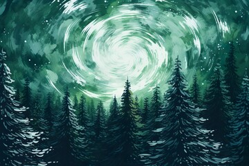 Poster - green pine forest abstract covered with snow