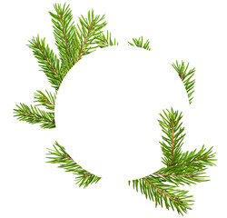 Wall Mural - composition of fir branches in the shape of a circle with copy space in the center, isolated on a white background