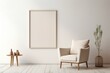 © Anastasia YU - armchair in a room, interior mockup, living room mock-up, modern beige room mock up, empty wall mock-up, blank wall mockup, cosy chair mockup