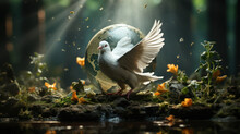 Peace On Earth With A Dove In Front Of An Earth Globe.