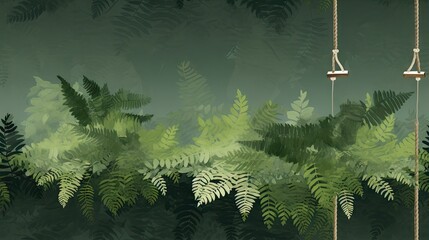 Canvas Print -  a painting of a forest filled with lots of green plants and plants hanging from a rope over a forest filled with lots of green plants.  generative ai