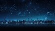 © Anna - a view of a city at night with a lot of stars in the sky and a reflection in the water.  generative ai