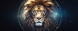 Fototapeta Dziecięca - Zodiac sign of leo lion head fantasy lights dark, panorama horoscope. Generative Ai.