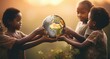Unity for Peace: African Children Holding Earth in Harmony. Generative ai