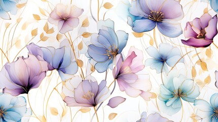 Sticker -  a close up of a bunch of flowers on a white background with blue, pink, and yellow flowers on it.  generative ai