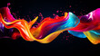 Liquid floating colorful, color splash in rainbow colors isolated on black background