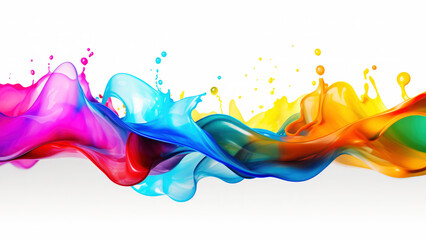 Wall Mural - Liquid floating colorful, color splash in rainbow colors isolated on white background