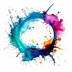 Wall Mural - Stain ring watercolor circle mark glass red drink isolated paper cup trace background white. Watercolor stamp spill stain ring round drop grunge print splatter liquid splash alcohol ink water art spot