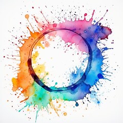 Wall Mural - Stain ring watercolor circle mark glass red drink isolated paper cup trace background white. Watercolor stamp spill stain ring round drop grunge print splatter liquid splash alcohol ink water art spot