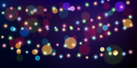 Wall Mural - christmas lights with blur effect. holiday decoration. garland with colored bulbs